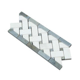 4 3/4 x 12 Polished Thassos White Marble Basketweave Border w/ Blue-Gray Dots.