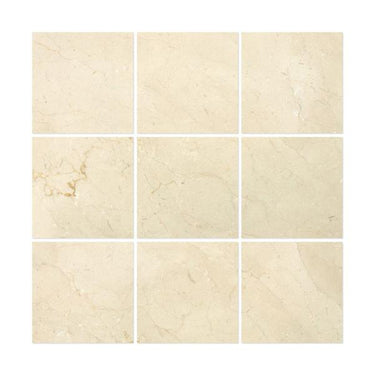 4 x 4 Polished Crema Marfil Marble Tile.
