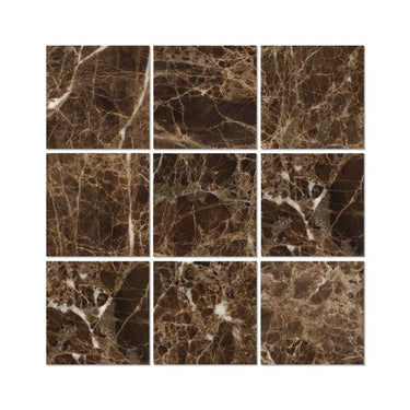4 x 4 Polished Emperador Dark Marble Tile.