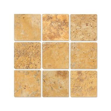 4 x 4 Tumbled Gold Travertine Tile.