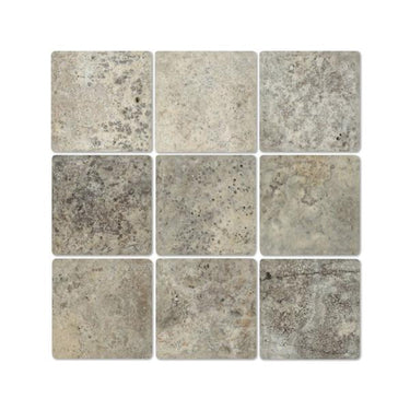 4 x 4 Tumbled Silver Travertine Tile.