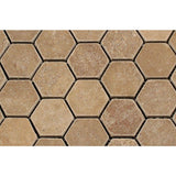 noce travertine 2×2 hexagon tumbled mosaic tile