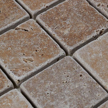 Noce Travertine 2x2 Tumbled Mosaic Tile.