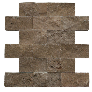 Noce Travertine 2x4 Split Face Mosaic Tile.