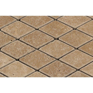 Noce Travertine 2x4 Tumbled Diamond Mosaic Tile.
