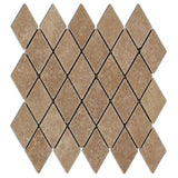 Noce Travertine 2x4 Tumbled Diamond Mosaic Tile.