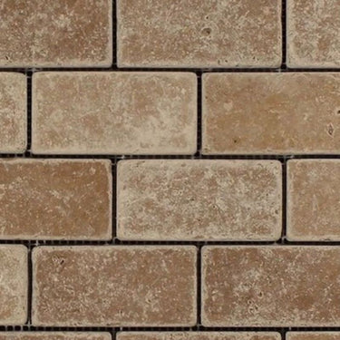 Noce Travertine 2x4 Tumbled Mosaic Tile.