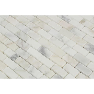 5/8 x 1 1/4 Honed Calacatta Gold Marble Baby Brick Mosaic Tile.