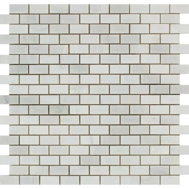 5/8 x 1 1/4 Honed Oriental White Marble Baby Brick Mosaic Tile.