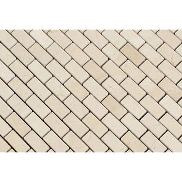 5/8 x 1 1/4 Polished Crema Marfil Marble Baby Brick Mosaic Tile.