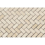 5/8 x 1 1/4 Polished Crema Marfil Marble Herringbone Mosaic Tile.