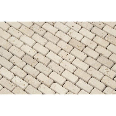 5/8 x 1 1/4 Tumbled Ivory Travertine Baby Brick Mosaic Tile.