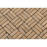 5/8 x 2 Tumbled Noce Travertine Triple-Strip Mosaic Tile.