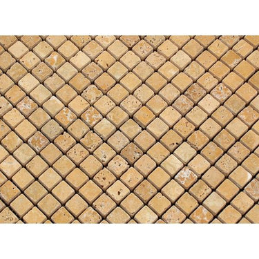 5/8 x 5/8 Tumbled Gold Travertine Mosaic Tile.