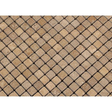 5/8 x 5/8 Tumbled Noce Travertine Mosaic Tile.