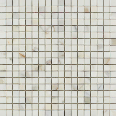 5/8 x 5/8 Polished Calacatta Marble Gold Mosaic Tile.