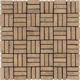 5/8 x 2 Tumbled Noce Travertine Triple-Strip Mosaic Tile.