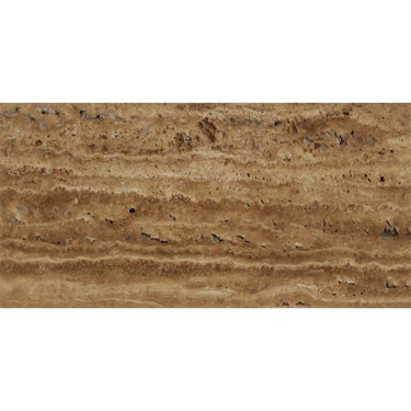 6 x 12 Unfilled Brushed Noce Exotic (Vein-Cut) Travertine Tile.