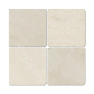 6 x 6 Tumbled Crema Marfil Marble Tile.