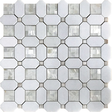 ALASKA ALASKAN PEARL Thassos/Shell Mosaic Tile.