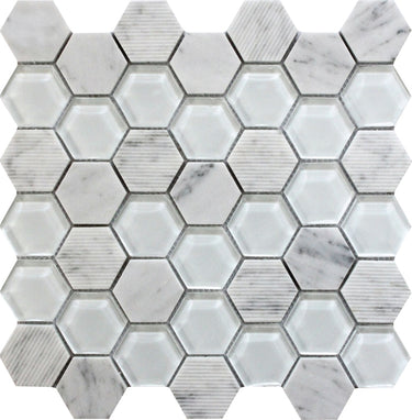 BALI MANTRA CARRARA Bianco Carrara/ Glass Mosaic Tile.