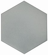 Gray solid hexagon floor tile by Roca, 8x9 inches, showcasing a modern mosaic design perfect for contemporary interiors.