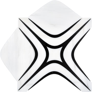 WATERJET CHELSEA WHITE Dolomite, Eastern Black Mosaic Tile.