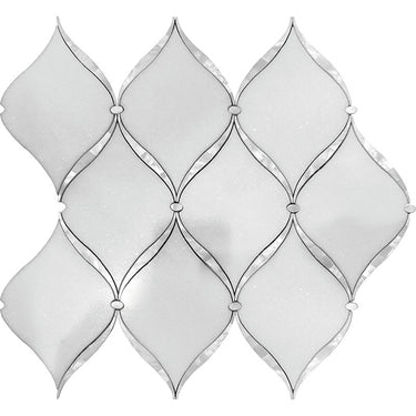 WATERJET COASTAL BREEZE Paper White marble, shell Mosaic Tile.