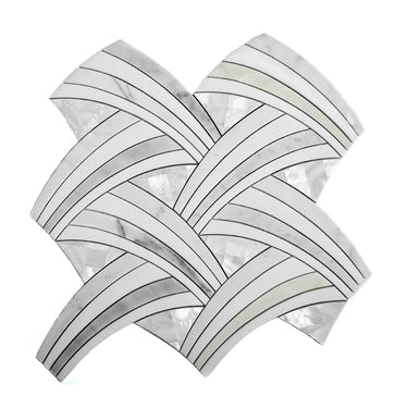 WATERJET COASTAL SURGE Calacatta Gold/Thassos/Shell Mosaic Tile.