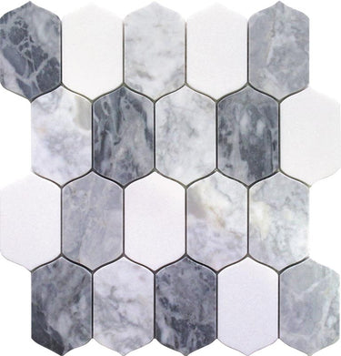 EMILIA Bologna Calacatta Bluette, Thassos White Mosaic Tile.