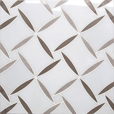 WATERJET FIORE 11 Paper White Marble/ Eastern Grey/ Athens Grey Mosaic Tile.
