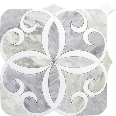 WATERJET FIORE 15 Calacatta Bluette, Thassos White Mosaic Tile.