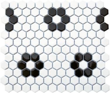 CC MOSAICS 1X1 B&W FLOWER HEXAGON Porcelain Mosaic Tile.