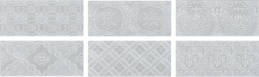 Roca Maiolica Tender Gray 4x10 wall tile with decorative pattern, featuring soft gray tones for interior wall design.