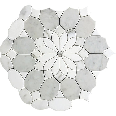 WATERJET MERLETTO BIANCO Thassos, Calacatta, Carrara Mosaic Tile.