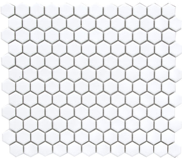 CC MOSAICS WHITE 12X12 MOS. HEXAGON 1X1 Porcelain Mosaic Tile.