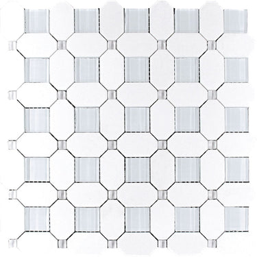 MYKONOS PARAGA Thassos/Glass Mosaic Tile.