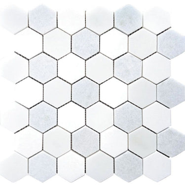 MYKONOS PANORMOS Thassos/Blue Celeste/Paper White Mosaic Tile.