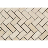 1x2 Polished Crema Marfil Marble Herringbone Mosaic Tile - MosaicBros.com