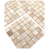 2x2 Walnut Travertine Mosaic Tile Filled And Honed.