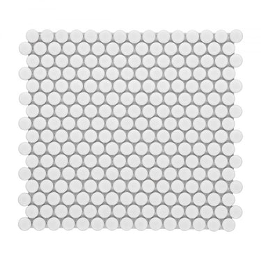 Penny Round White Matte 11.5 x 12.25 Porcelain Mosaic Tile.