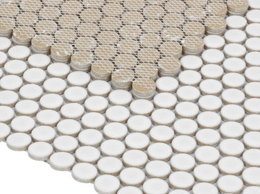 Penny Round White Matte 11.5 x 12.25 Porcelain Mosaic Tile.