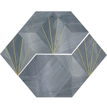 ROCKEFELLER Grey crown Imperial Grey, Brass Mosaic Tile.
