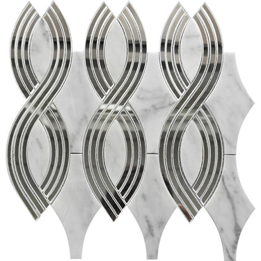 WATERJET SPECCHIO Bianco Carrara, Glass Mosaic Tile.