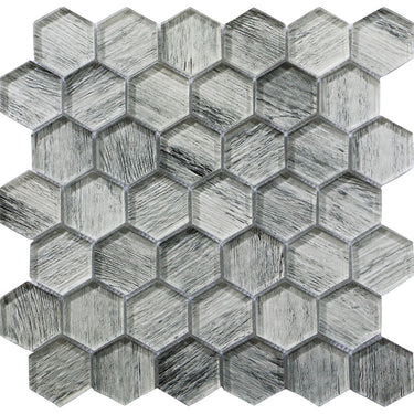 SIERRA SILVER PINE HEX Glass Mosaic Tile.