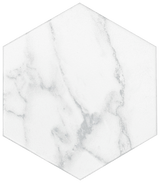 White hexagon floor tile from Roca's Statutory 8x9 series, featuring a sleek hexagonal design for modern flooring.