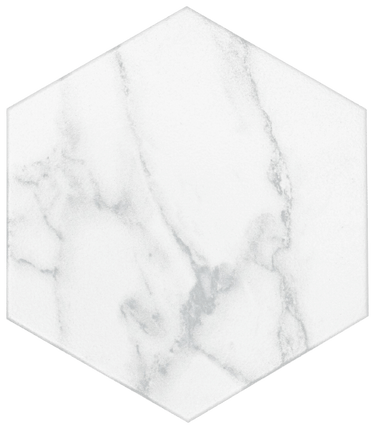 White hexagon floor tile from Roca's Statutory 8x9 series, featuring a sleek hexagonal design for modern flooring.