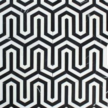 Thassos White Honed Marble Berlinetta Mosaic Tile (Thassos w/ Black).