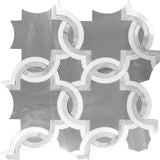 WATERJET TRELLIS 19 Carrara/ Eastern Grey/Thassos Mosaic Tile.