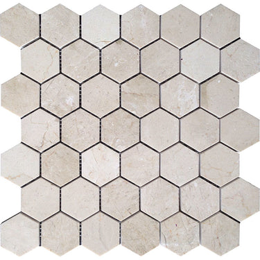 VALENCIA CREMA 2X2 HEX HONED Crema Marfil Mosaic Tile.